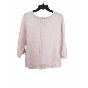 Match Point Top Medium 100% Linen Pink 3/4 Sleeve Minimalist Lagenlook #MMM4-3